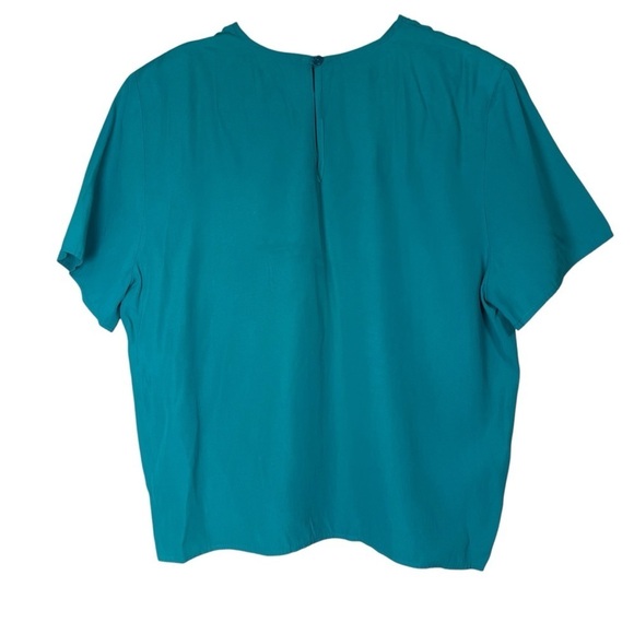Vintage Laura Winston Teal Boxy Short Sleeve Blouse Top Size Large Satin 90s - Picture 2 of 9
